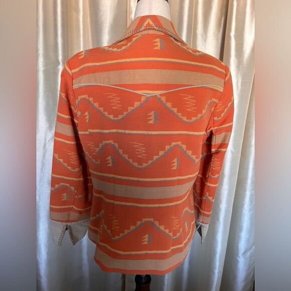 Coldwater Creek  Orange Southwestern Aztec Blazer Fitted Jacket 12 Petite EUC - Picture 5 of 15